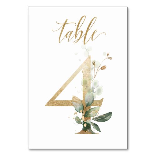 Green Gold Leaves Table 4 Table Number