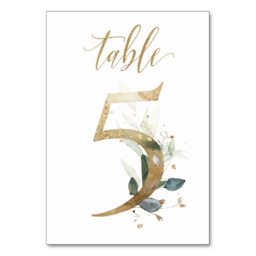 Green Gold Leaves Table 5 Table Number