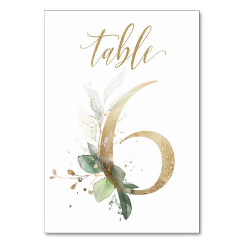 Green Gold Leaves Table 6 Table Number