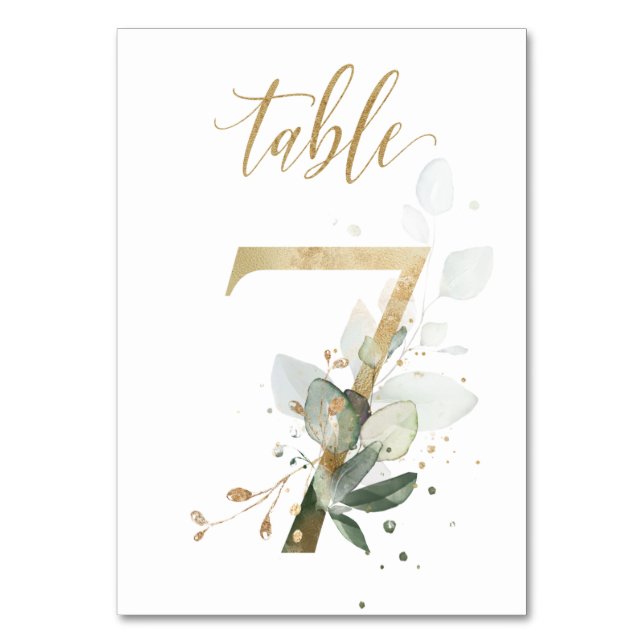 Green Gold Leaves Table 7, Table Number (Front)