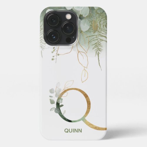 Green  Gold Letter Q Succulent iPhone Case