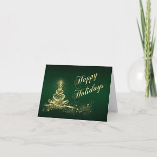 Green, Gold Lighted Tree Corporate Holiday Card