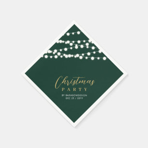 Green & Gold Lights Merry Christmas Holiday Party Napkins