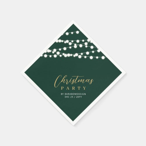 Green  Gold Lights Merry Christmas Holiday Party Napkins