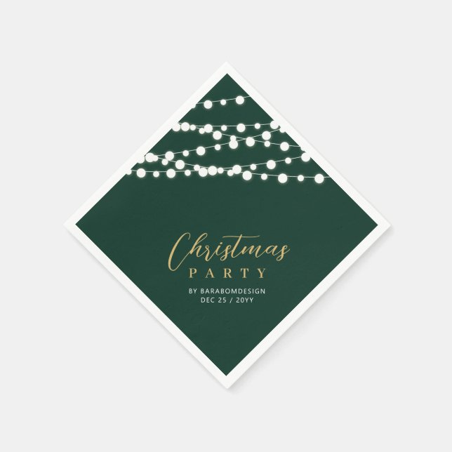 Green & Gold Lights Merry Christmas Holiday Party Napkins (Corner)