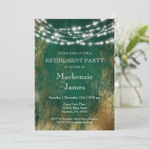 Green Gold Lights Retirement Party Invitation | Zazzle