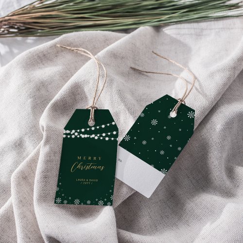 Green  Gold  Lights  Snow Merry Christmas Gift Tags