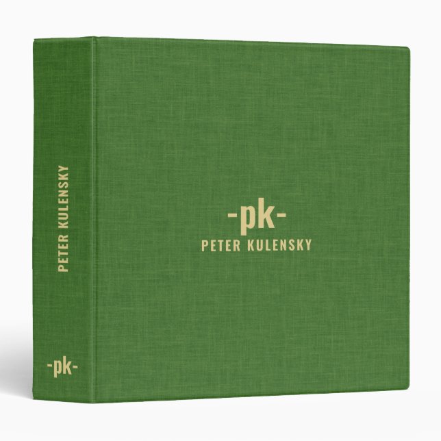 Green Gold Linen Texture 3 Ring Binder (Front/Spine)