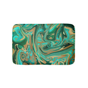 Green & Gold Liquid Marble Bath Mat