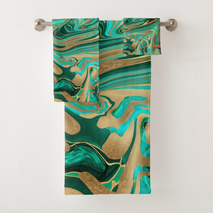 Green & Gold Liquid Marble Bath Towel Set | Zazzle.com