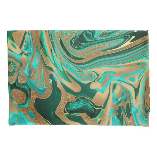 Green & Gold Liquid Marble Pillow Case (Front)