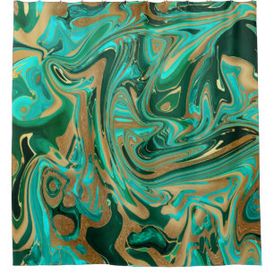 Green & Gold Liquid Marble Shower Curtain