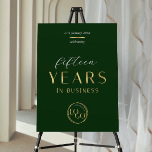 Green & Gold Logo Business Anniversary Event Sign