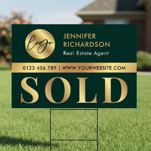 Green & Gold Logo Real Estate Agent Sold House Sign