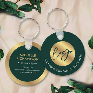 Green & Gold Logo Real Estate Business Promotional Keychain