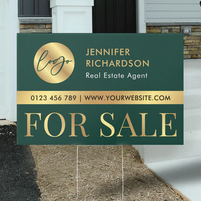 Green & Gold Logo Real Estate For Sale Promotional Sign | Zazzle