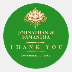 Green Gold Lotus Flower Indian Thank You Classic Round Sticker