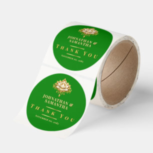 Green Gold Lotus Flower Indian Thank You roll Classic Round Sticker