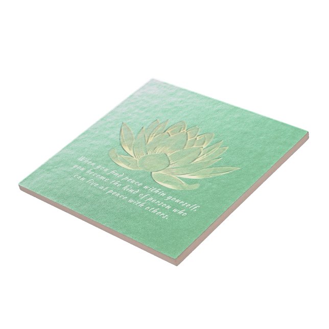 Green Gold Lotus Yoga Meditation Instructor Ceramic Tile (Side)