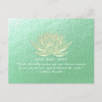Green Gold Lotus Yoga Meditation Instructor Quote Postcard by ReadyCardCard at Zazzle