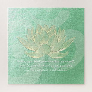 Green Gold Lotus Yoga Meditation Instructor Quotes Jigsaw Puzzle