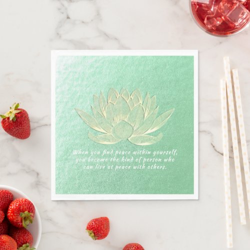 Green Gold Lotus Yoga Meditation Instructor Quotes Napkins