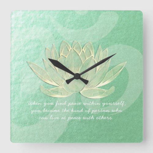 Green Gold Lotus Yoga Meditation Instructor Quotes Square Wall Clock