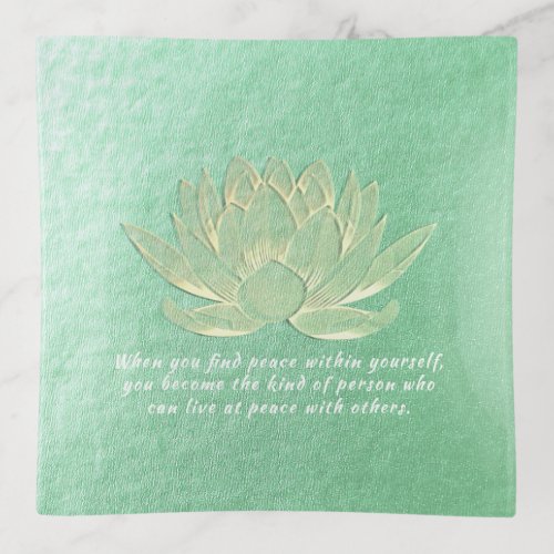 Green Gold Lotus Yoga Meditation Instructor Quotes Trinket Tray