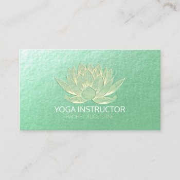 Green Gold Lotus Yoga Meditation Reiki Instructor Business Card by ReadyCardCard at Zazzle