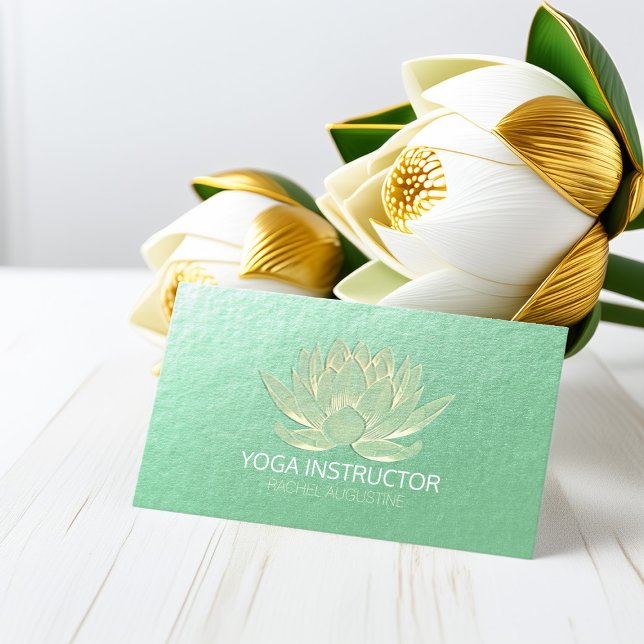 Green Gold Lotus Yoga Meditation Reiki Instructor Business Card (Creator Uploaded)