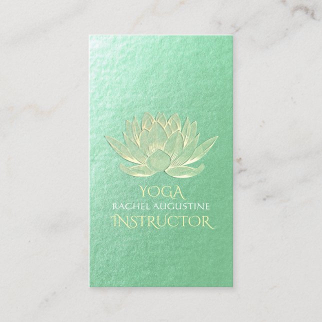 Green Gold Lotus Yoga Meditation Reiki Instructor Business Card (Front)