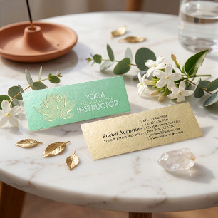 Green Gold Lotus Yoga Meditation Reiki Instructor Mini Business Card