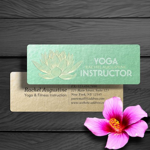 Green Gold Lotus Yoga Meditation Reiki Instructor Mini Business Card