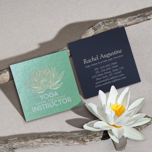 Green Gold Lotus Yoga Meditation Reiki Instructor Square Business Card