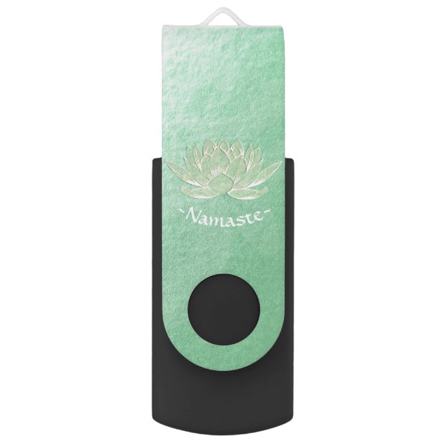 Green Gold Lotus Yoga Studio Meditation Instructor Flash Drive (Back (Vertical))