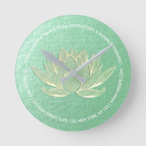 Green Gold Lotus Yoga Studio Meditation Instructor Round Clock