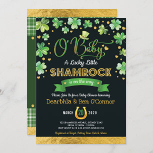 Green Gold Lucky Shamrock Baby Shower Chalkboard Invitation