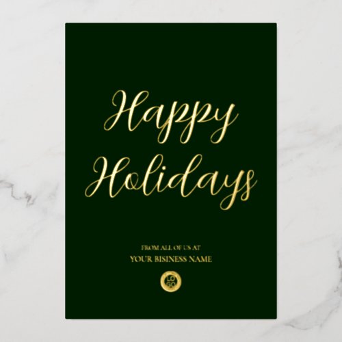 Green Gold Luxury Company Logo Elegant Business Foil Holiday Card