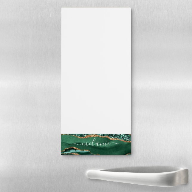 Green Gold Magnetic Notepad Personalized Name (In Situ)
