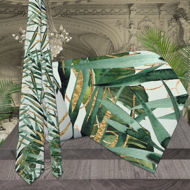 Green & Gold Majesty Palm Tropical Wedding Neck Tie (Creator Uploaded)
