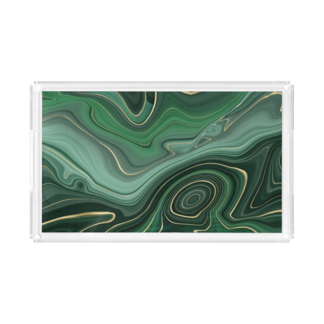 Green Gold Malachite Gemstone Acrylic Tray (Front)