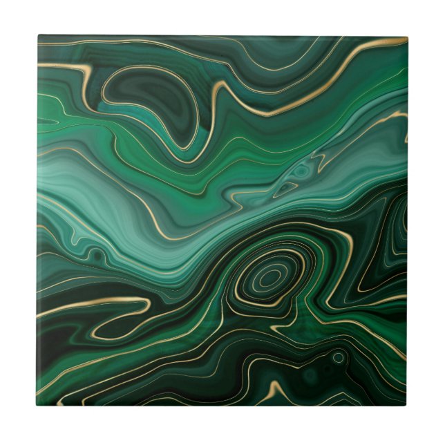 Green Gold Malachite Gemstone Ceramic Tile (Front)