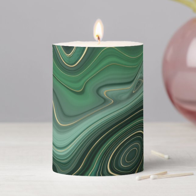 Green Gold Malachite Gemstone Pillar Candle (In Situ)