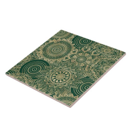 Green Gold Mandala Collection Ceramic Tile