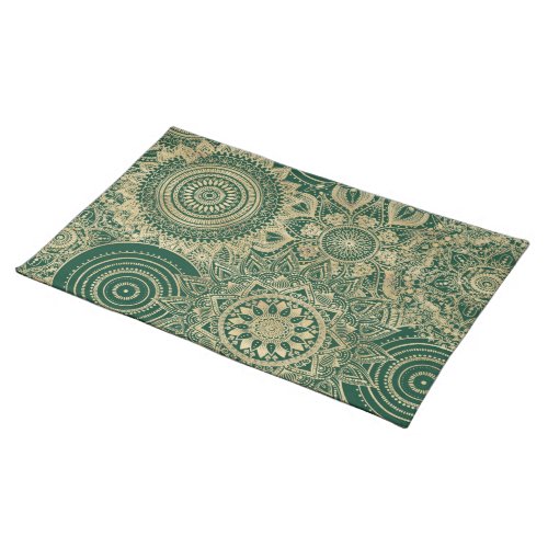 Green Gold Mandala Collection Cloth Placemat