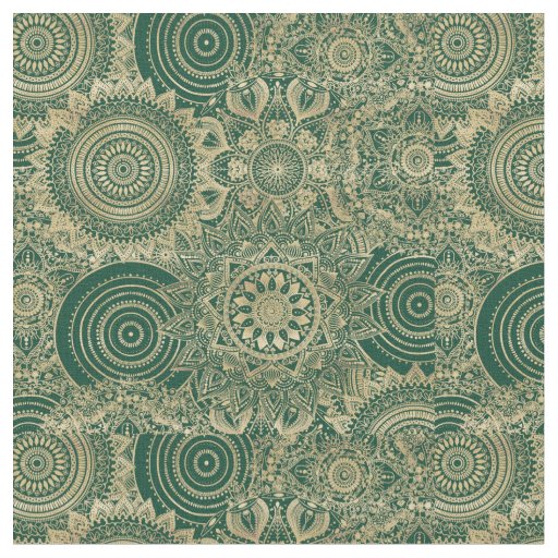 Green Gold Mandala Collection Fabric
