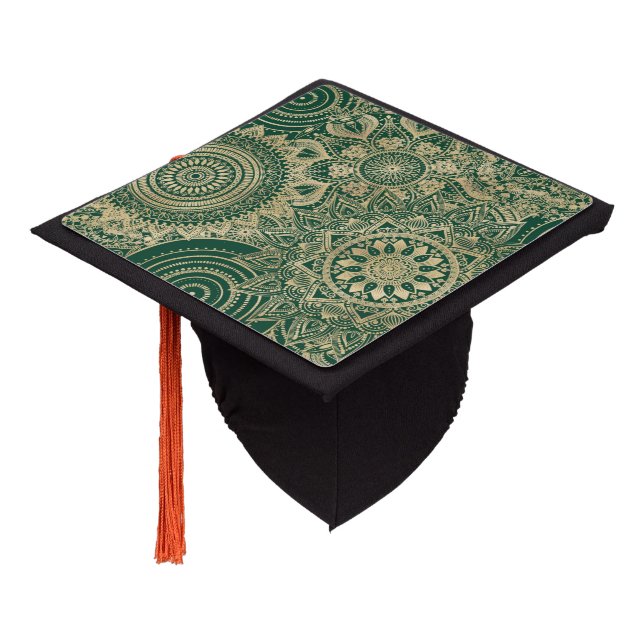 Green Gold Mandala Collection Graduation Cap Topper (Angled)