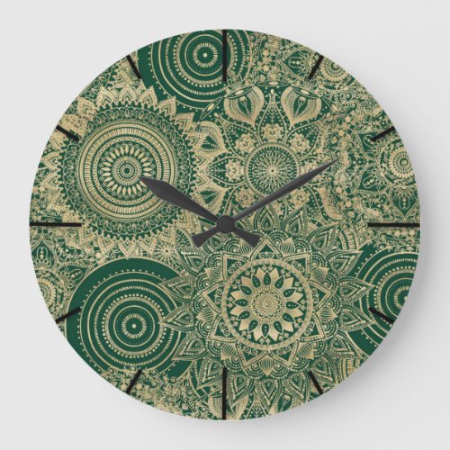 Green Gold Mandala Collection Large Clock