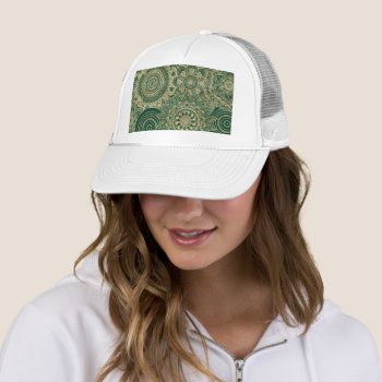 Green Gold Mandala Collection Trucker Hat by InovArtS at Zazzle