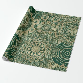 Green Gold Mandala Collection Wrapping Paper by InovArtS at Zazzle